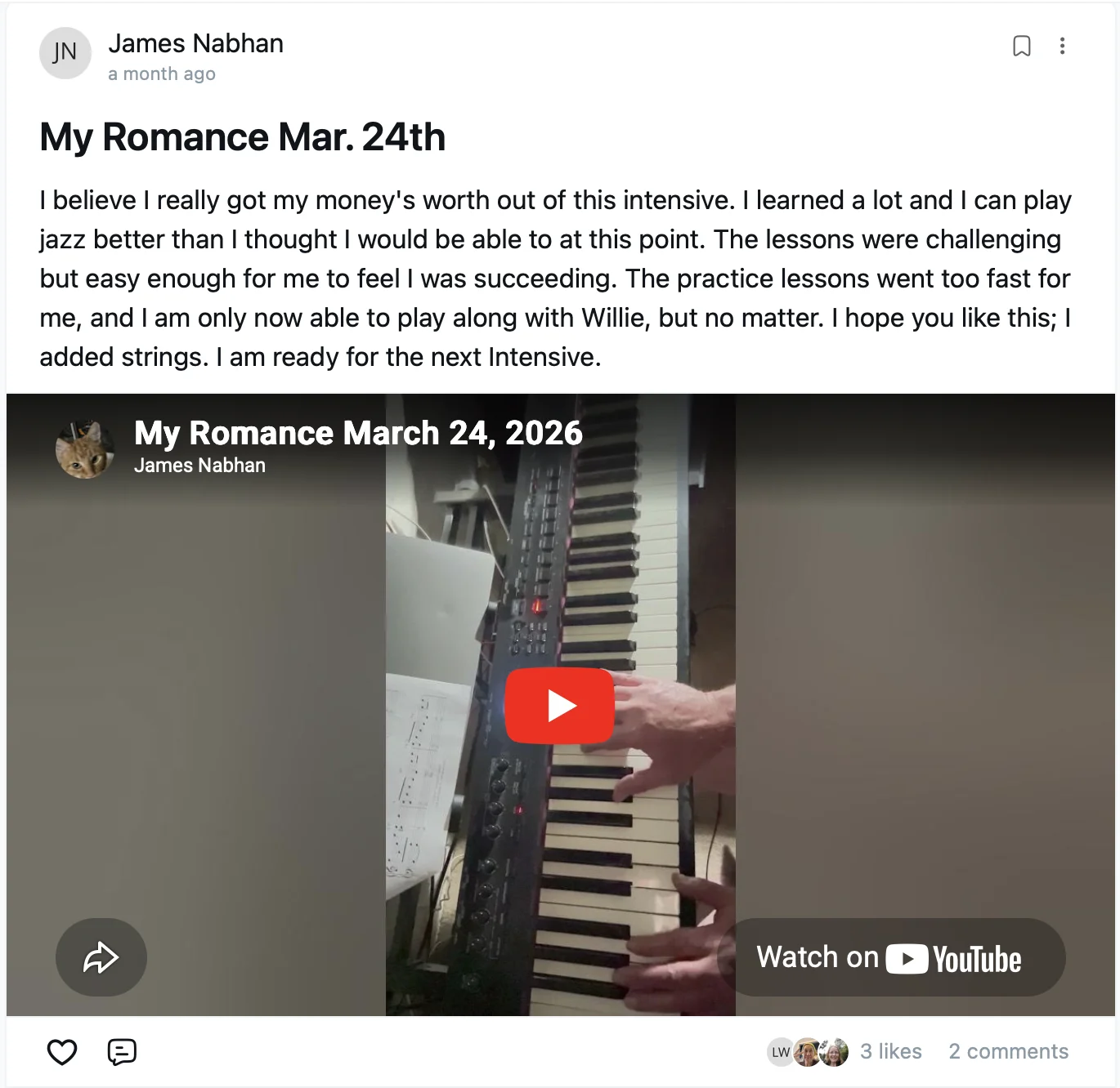 James Nabhan's testimonial post